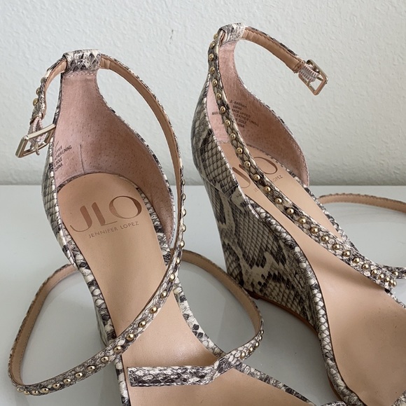 JLO Bannah Snakeskin Wedge Wrap Ankle Sandals - Picture 9 of 11